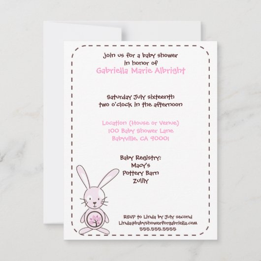 Roze bunny Organic Planet Invitations Kaart (Achterkant)
