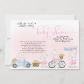 Roze Bunny Parade Drive Thru Baby shower Kaart (Voorkant)