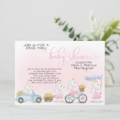 Roze Bunny Parade Drive Thru Baby shower Kaart (Staand voorkant)