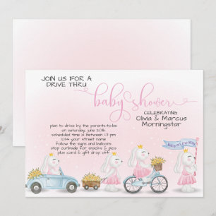 Roze Bunny Parade Drive Thru Baby shower Kaart