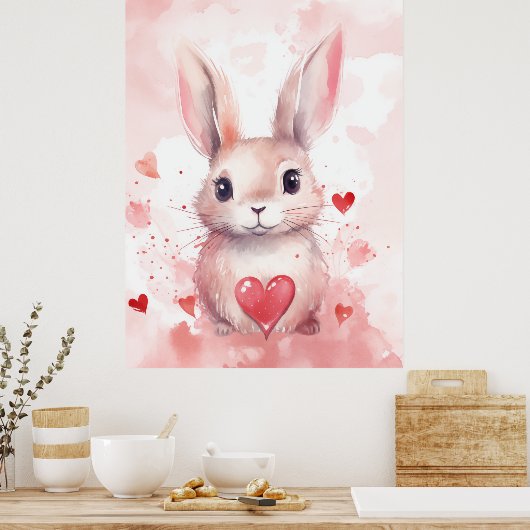 Roze Bunny Pastel Super Schattigee harten Bruine O Poster (Keuken)