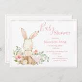 Roze Bunny Rabbit Baby Uitnodiging (Voorkant / Achterkant)
