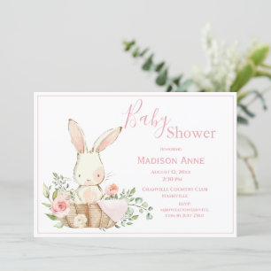 Roze Bunny Rabbit Baby Uitnodiging