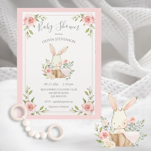 Roze Bunny Rabbit Columbit Paper Baby shower Kaart