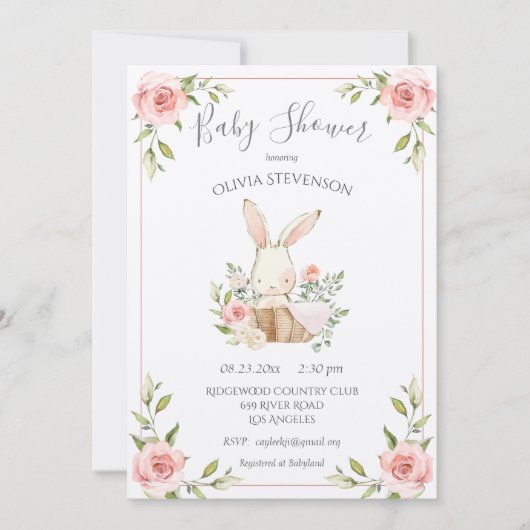 Roze Bunny Rabbit Columbit Paper Baby shower Kaart (Voorkant)