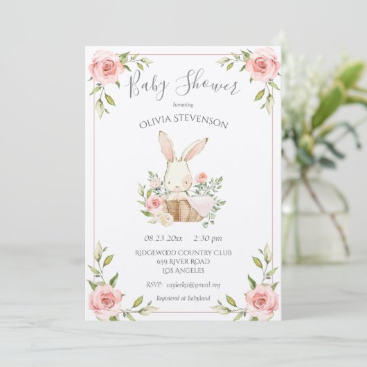 Roze Bunny Rabbit Columbit Paper Baby shower Kaart (Staand voorkant)