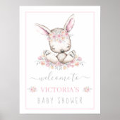 Roze Bunny Rabbit Girl Baby shower Welkomstbord Poster (Voorkant)