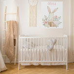 Roze Bunny Rabbit Persoonlijke naam Nursery Decor Imitatie Canvas Print<br><div class="desc">Sweet waterverf konijnenkonijn in een mand met zachte pastelkleurbloemen overal. Ideaal voor babymeisjescrèche of meisjeskamer.</div>