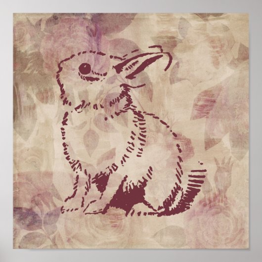  roze bunny Rabbit Roos Flowers Style Poster (Voorkant)