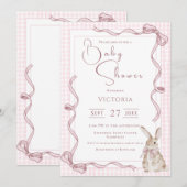 Roze Bunny Ribbon Baby shower Kaart (Voorkant / Achterkant)