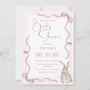 Roze Bunny Ribbon Baby shower Kaart