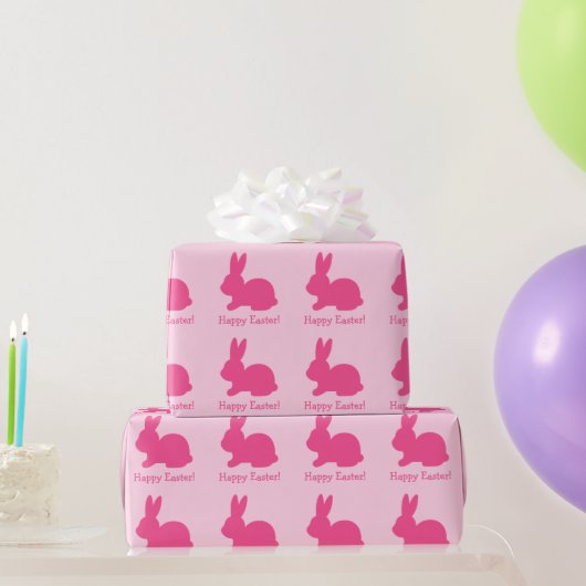Roze Bunny Silhouette met tekst Happy Paast Cadeaupapier (Feestgeschenken)