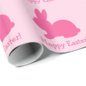 Roze Bunny Silhouette met tekst Happy Paast Cadeaupapier (Rol Hoek)