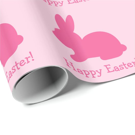 Roze Bunny Silhouette met tekst Happy Paast Cadeaupapier (Rol Hoek)