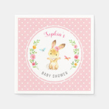 Roze Bunny Stippen Meisje Baby Shower Feestje