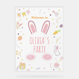 Roze Bunny Verjaardag Welkom Teken Pasen Konijn Acryl Bord