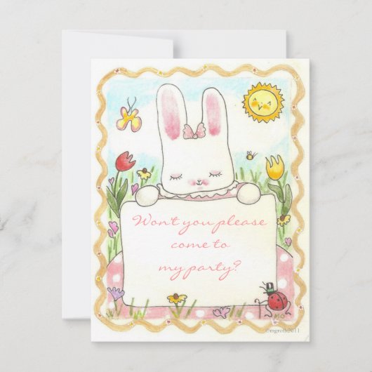 roze bunny - verjaardagsuitnodiging kaart (Voorkant)
