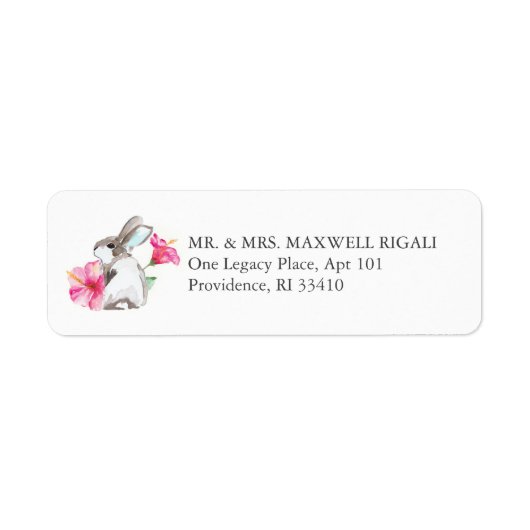 Roze Bunny Waterverf Return Address Envelope Etiket (Voorkant)