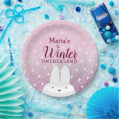 Roze Bunny Winter Onederland 1e verjaardag Papieren Bordje (Feest)