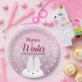 Roze Bunny Winter Onederland 1e verjaardag Papieren Bordje (Feest)