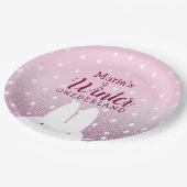 Roze Bunny Winter Onederland 1e verjaardag Papieren Bordje (Gekanteld)