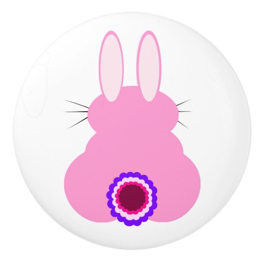 Roze Bunny Wit Keramische Pull Keramische Knop (Voorkant)