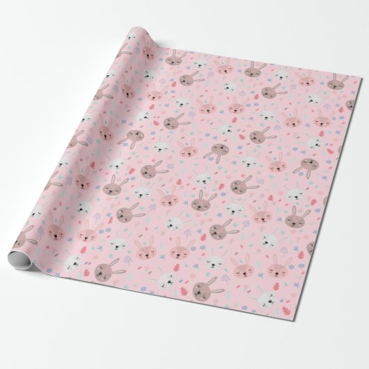 Roze Bunny Wrapping Paper Cadeaupapier (Uitgerold)