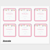 Roze Bunting Baby shower boek Boekplaten Vierkante Sticker (Vel)