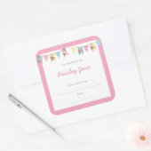 Roze Bunting Baby shower boek Boekplaten Vierkante Sticker (Envelop)