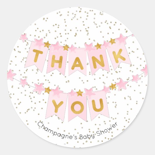 Roze Bunting Flags Gold Bedankt Ronde Sticker (Voorkant)