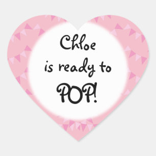 Roze Bunting Klaar om te POP Baby Meisje Shower Hart Sticker