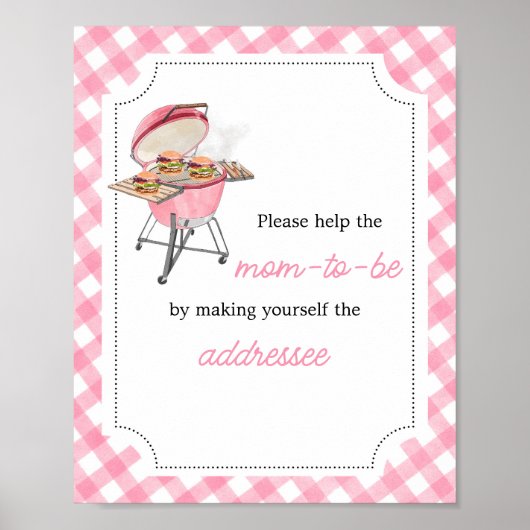 Roze Burger BBQ Baby shower Envelope Station Poster (Voorkant)
