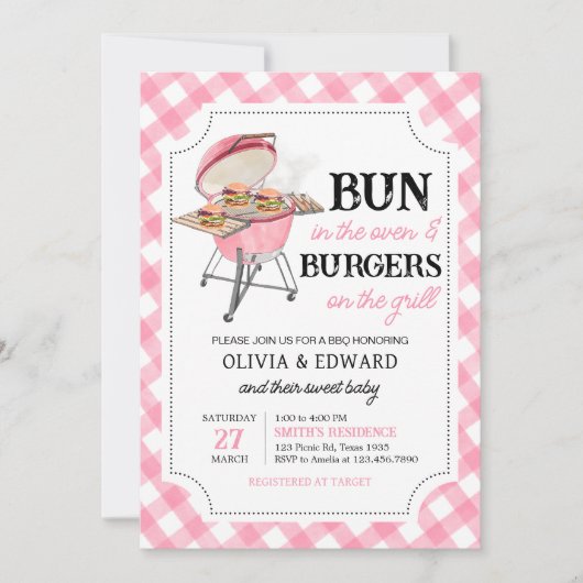 Roze Burger BBQ Baby shower Kaart (Voorkant)