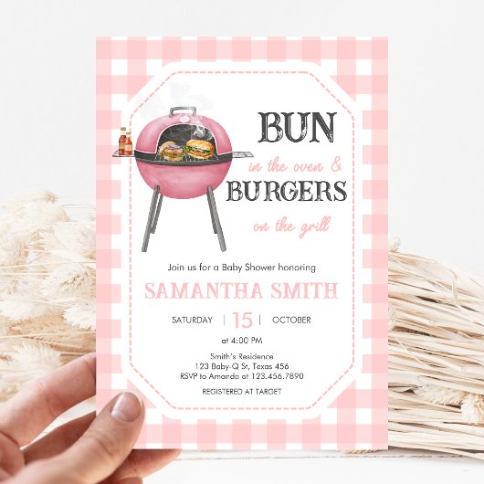 Roze Burger BBQ Baby Shower Kaart