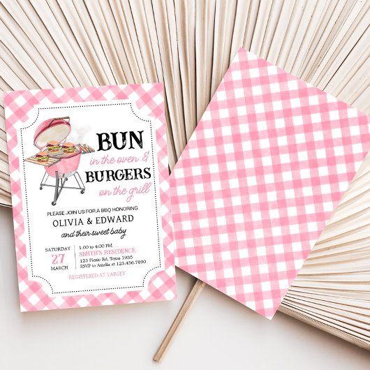 Roze Burger BBQ Baby shower Kaart