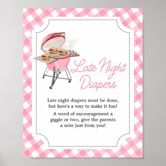 Roze Burger BBQ Baby shower Late Night Luiers Poster (Voorkant)