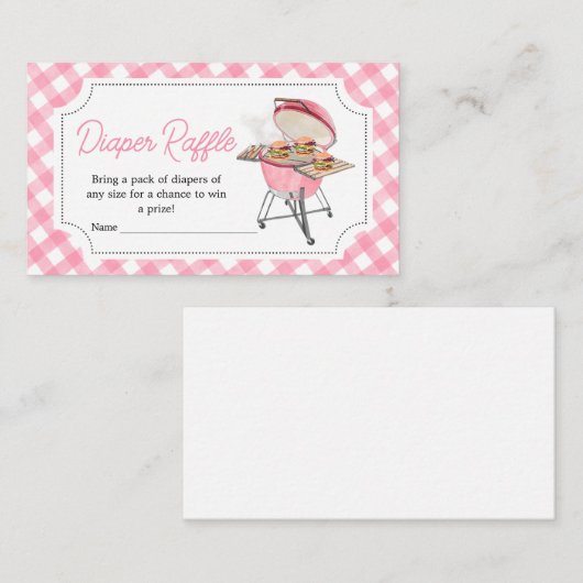 Roze Burger BBQ Baby shower Luier Raffle Informatiekaartje (Voorkant / Achterkant)