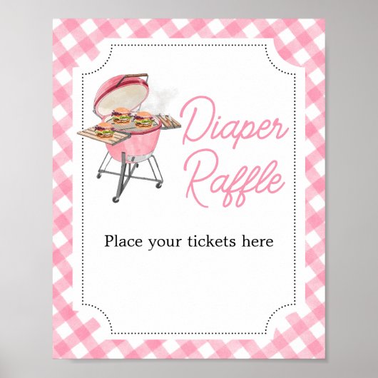 Roze Burger BBQ Baby shower Luier Raffle Poster (Voorkant)