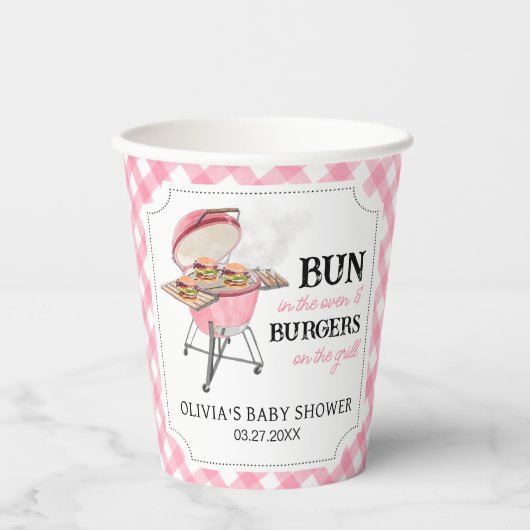 Roze Burger BBQ Baby shower Papieren Bekers (Voorkant)