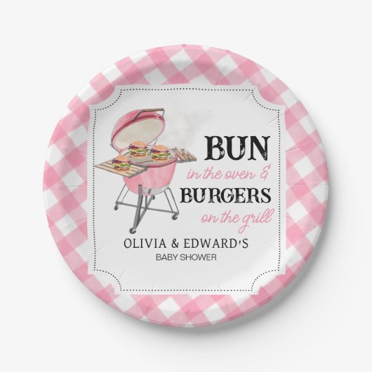 Roze Burger BBQ Baby shower Papieren Bordje (Voorkant)