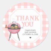 Roze Burger BBQ Baby Shower Ronde Sticker (Voorkant)