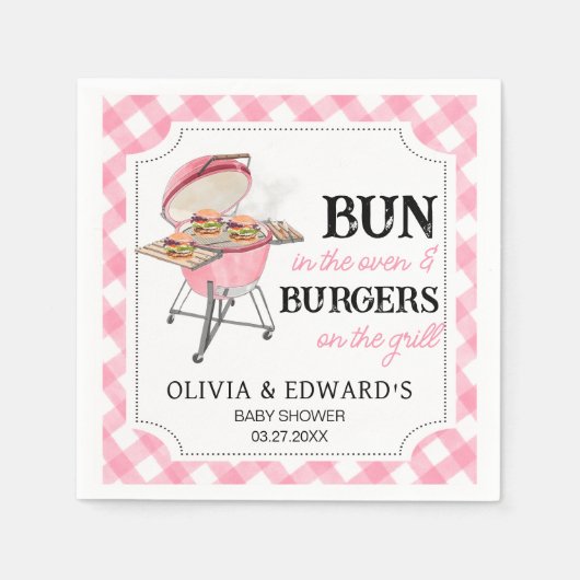Roze Burger BBQ Baby shower Servet (Voorkant)