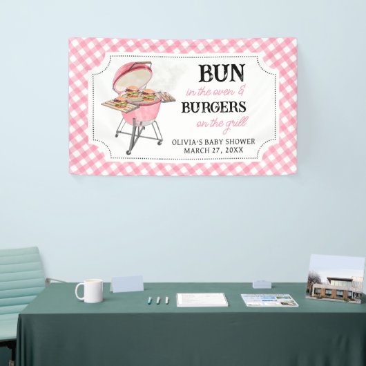 Roze Burger BBQ Baby shower Spandoek (Beurs)