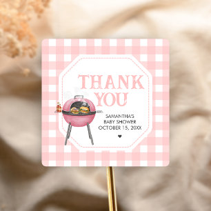 Roze Burger BBQ Baby Shower Vierkante Sticker