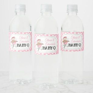 Roze Burger BBQ Baby shower Waterfles Etiket
