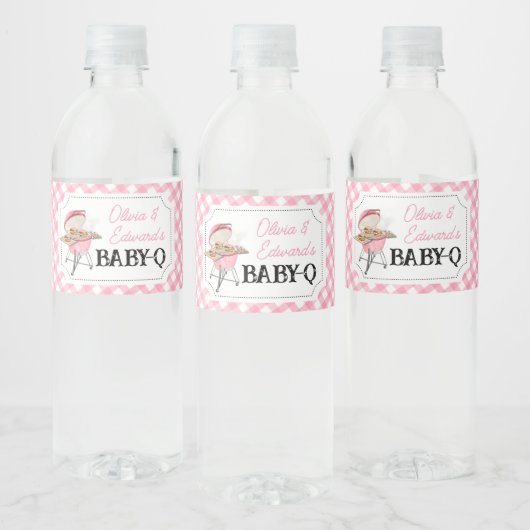 Roze Burger BBQ Baby shower Waterfles Etiket (Flessen)
