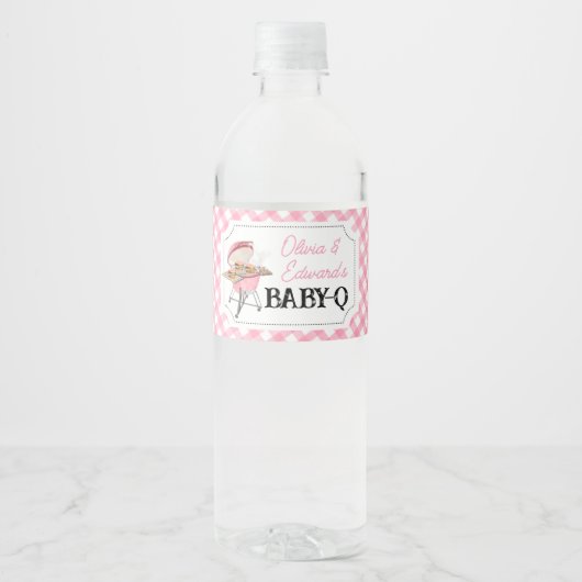 Roze Burger BBQ Baby shower Waterfles Etiket (Voorkant)
