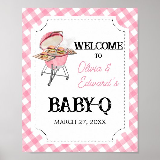 Roze Burger BBQ Baby shower Welkom Poster (Voorkant)
