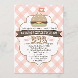 Roze Burger Couples BBQ Baby Shower Invitations Kaart
