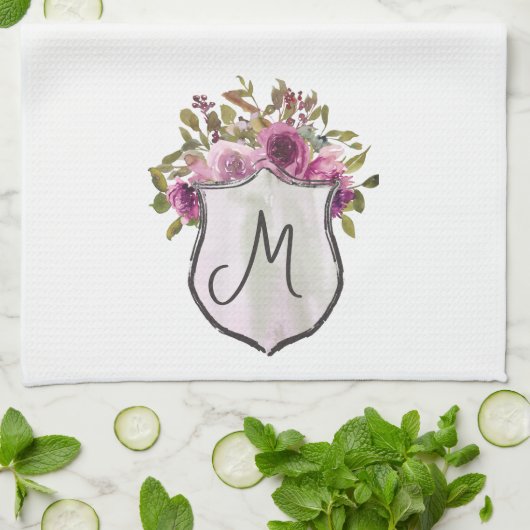  Roze Burgundy Amour Floral Monogram Theedoek (Gevouwen)